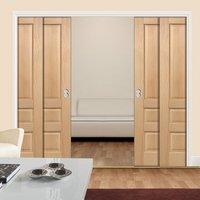 Quad Telescopic Pocket Contemporary 3P Oak Veneered Doors - Prefinished