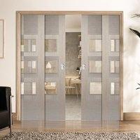 Quad Telescopic Pocket Apollo Chocolate Grey 3L Doors - Clear Glass - Prefinished