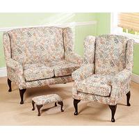 queen anne sofa wing chair and free footstool fern chenille