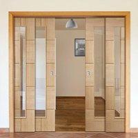 quad telescopic pocket ravenna oak veneer door clear glass