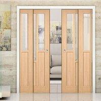 Quad Telescopic Pocket Coventry Contemporary Oak Veneer Doors - Clear Glass