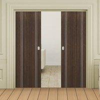 Quad Telescopic Pocket Sierra Walnut Veneer Doors - Prefinished