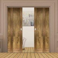 Quad Telescopic Pocket Porto Walnut Veneer Panel Doors - Prefinished