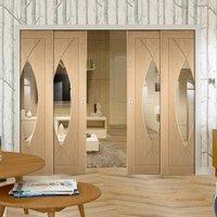 quad telescopic pocket pesaro oak veneer door clear glass