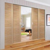 Quad Telescopic Pocket Portici Oak Veneer Door - Aluminium Inlay - Prefinished