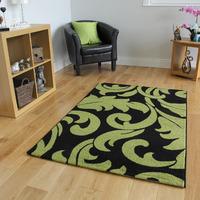 Quality Stain Resistant Lime Green & Black Leaf Motif Rug 9029 Montego - 150cmx210cm (4ft 11\