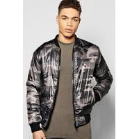 Quilted Padded Camo Bomber Jacket - grey