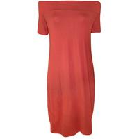 quinn basic off shoulder midi dress coral