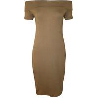 quinn basic off shoulder midi dress mocha