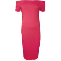 Quinn Basic Off Shoulder Midi Dress - Cerise