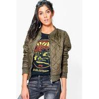 Quilted Bomber With Contrast Lining - olive