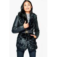 Quilted Jacket With Faux Fur Collar - black