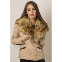 Quilted Jacket with Fur Detail in Beige