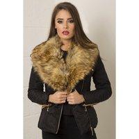 quilted jacket with fur detail in black