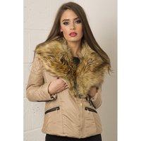 quilted jacket with fur detail in beige