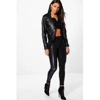 Quilted Leather Look Panel Leggings - black