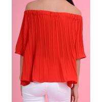 QUIN - Red Pleated Off Shoulder Top