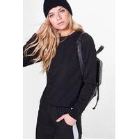 Quilted Long Sleeve Sweatshirt - black