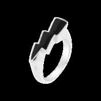 Quantum Cubus Black Enamel & White Gold Plated Sterling Silver Ring