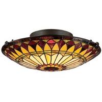 QZ/WEST END/F Flush Mount Ceiling Light In Vintage Bronze With Tiffany Glass Shade