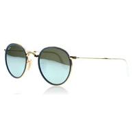 ray ban 3517 folding round sunglasses gold and blue 00130