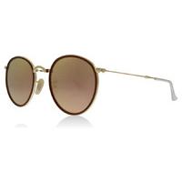 ray ban 3517 folding round sunglasses gold and brown 001z2