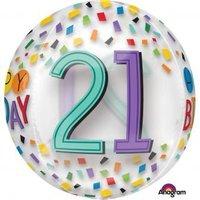 Rainbow Happy 21st Birthday Clear Orbz Foil Balloons 15\