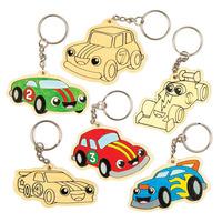 racing car colour in wooden keyrings pack of 6