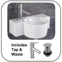 Raguso 40.5cm by 28cm Wall Hanging Sink with Solo Lever Tap and Push Button Waste