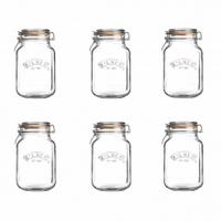 Rayware Kilner Square Clip Top Jar 1.5L, 1.5 Litre Square Cliptop Jar, 6 Pack