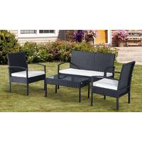 Rattan Sofa Set 4Pc-Black and Cream