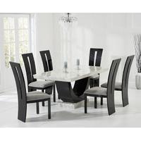raphael 170cm cream and black pedestal marble dining table with verbie ...