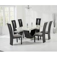Raphael 170cm Cream and Black Pedestal Marble Dining Table with Verbier Chairs