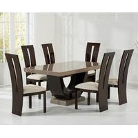 Raphael 170cm Brown Pedestal Marble Dining Table with Raphael Chairs
