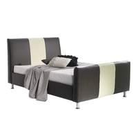 Rafi Faux Leather Bed Frame PVC Espresso Cream Stripe Single