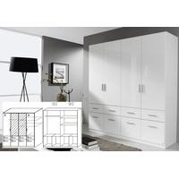 Rauch Celle Alpine White with White High Gloss 4 Door 8 Drawer Combi Wardrobe with 2 Mirror - W 181cm x H 197cm (In Stock)