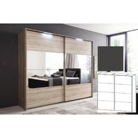 Rauch Zenaya Graphite Carcase with Wood Decor Front 2 Door Sliding Wardrobe with Mirror - W 226cm (In Stock)