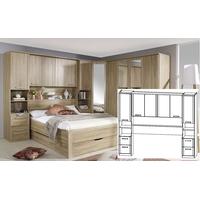Rauch Rivera Sonoma Oak Overbed Unit with Wall Panel and Book Storage for Bed 140cm x 190cm (In Stock)