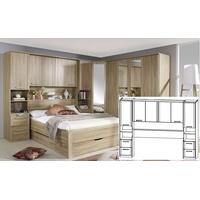 Rauch Rivera Sonoma Oak Overbed Unit with Wall Panel and Book Storage for Bed 160cm x 200cm (In Stock)