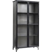 raw iron cabinet with black wooden frame