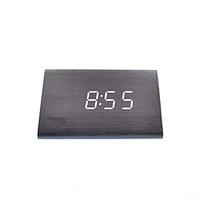 RayLineDo Latest Design Fashion Black Wood White LED Light Wooden Digital Alarm Clock -Time Temperature Date Display - Voice and Touch Activated