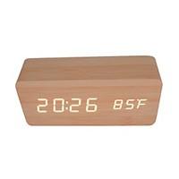 RayLineDo Latest Design Fashion Bamboo Wood White LED Light Wooden Digital Alarm Clock -Time Temperature Date Display - Voice and Touch Actived