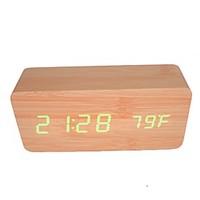 RayLineDo Latest Design Fashion Bamboo Wood Green LED Light Wooden Digital Alarm Clock -Time Temperature Date Display - Voice and Touch Actived