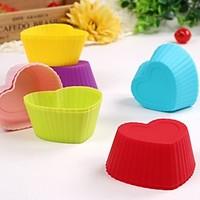 Random Color Set of 12 Reusable and Non-stick Heart Shape Silicone Baking Cups / Cupcake Liners/Muffin Cup Molds