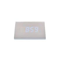 RayLineDo Latest Design Fashion White Wood Blue LED Light Wooden Digital Alarm Clock -Time Temperature Date Display - Voice and Touch Activated