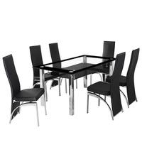Ravel Black Bordered Clear Glass Dining Table And 6 Romeo Chairs