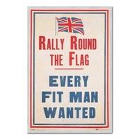 Rally Round The UK Flag Patriotic Poster Silver Framed - 96.5 x 66 cms (Approx 38 x 26 inches)