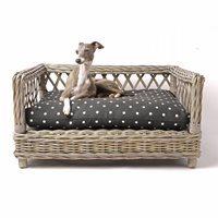 RAISED RATTAN DOG BED with Dotty Charcoal Mattress - Large