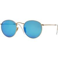 ray ban round flash rb3447 1124l matte goldblue flash polarized