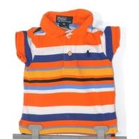 Ralph Lauren Polo Size 9M Bright Orange And Multi-Coloured Striped Cotton Polo Shirt
